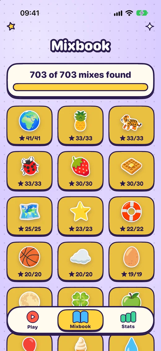 Mixbook album with a grid of mix stickers